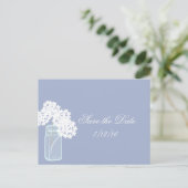 Mason Jar, Witte Hortensia, Bewaar de Datum Aankondigingskaart (Staand voorkant)