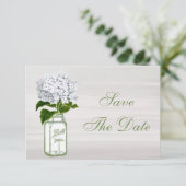 Mason Jar & Witte Hortensia Save The Date Trouwen (Staand voorkant)