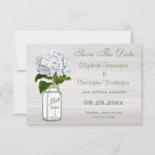 Mason Jar & Witte Hortensia Save The Date Trouwen (Achterkant)