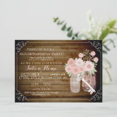 Mason Jar Wood Look Housewarming Uitnodigen Kaart (Staand voorkant)