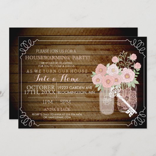  Mason Jar Wood Look Housewarming Uitnodigen Kaart (Voorkant / Achterkant)