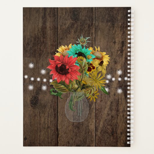  Mason Jar Wood Zonnebloem bruiloft Planner (Achterkant)