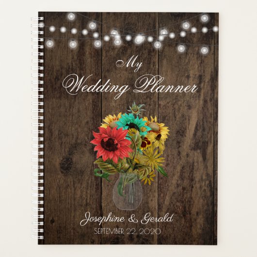 Mason Jar Wood Zonnebloem bruiloft Planner (Voorkant)