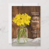 Mason Jar Yellow Daisies Barn Birthday Party Kaart (Voorkant)