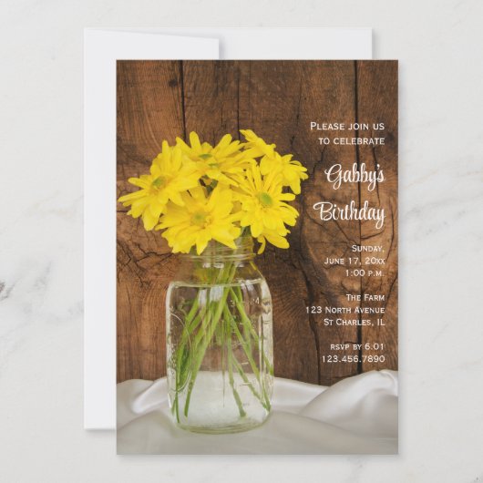 Mason Jar Yellow Daisies Barn Birthday Party Kaart (Voorkant)
