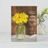 Mason Jar Yellow Daisies Barn Birthday Party Kaart (Staand voorkant)