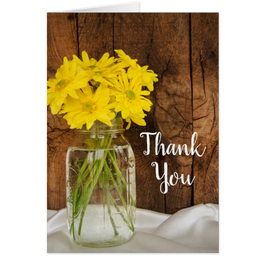 Mason Jar Yellow Daisies Barn Wedding Bedankt (Voorkant)