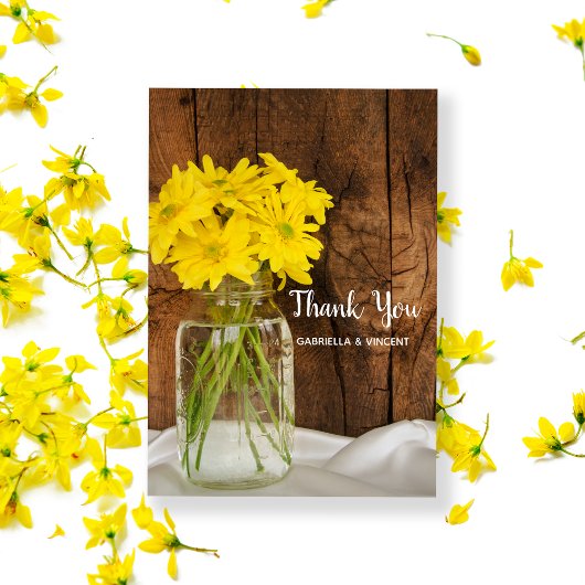 Mason Jar Yellow Daisies Barn Wedding Bedankt
