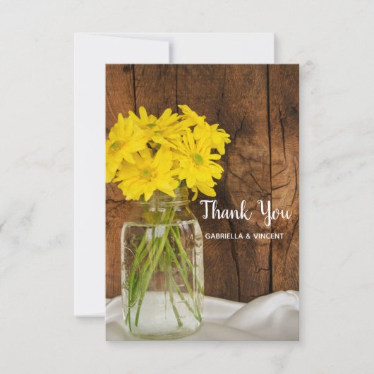 Mason Jar Yellow Daisies Barn Wedding Bedankt (Voorkant)