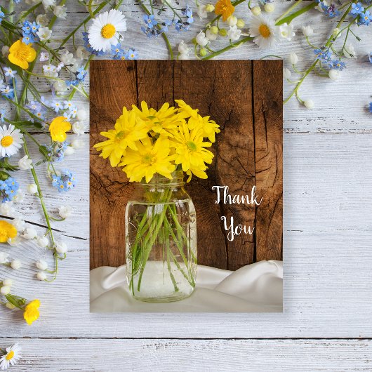 Mason Jar Yellow Daisies Country Weddenschap Bedan Briefkaart