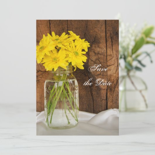 Mason Jar Yellow Daisies Sweet 16 Save the Date (Staand voorkant)