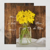 Mason Jar Yellow Daisies Sweet 16 Save the Date (Voorkant / Achterkant)