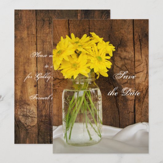 Mason Jar Yellow Daisies Sweet 16 Save the Date (Voorkant / Achterkant)
