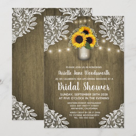 Mason Jar Zonnebloem Bruidsdouche Uitnodigingen (Voorkant / Achterkant)