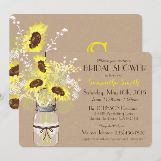 Mason Jar Zonnebloem Burlap Rustiek Vrijgezellenfe Kaart (Voorkant / Achterkant)