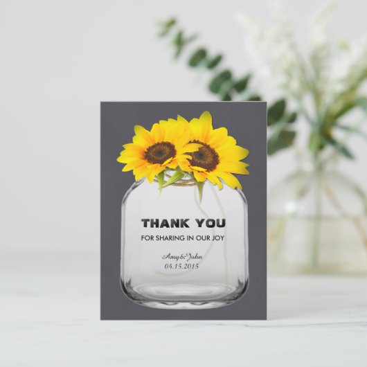Mason jar zonnebloem dank u nota sunflwr7 briefkaart (Staand voorkant)