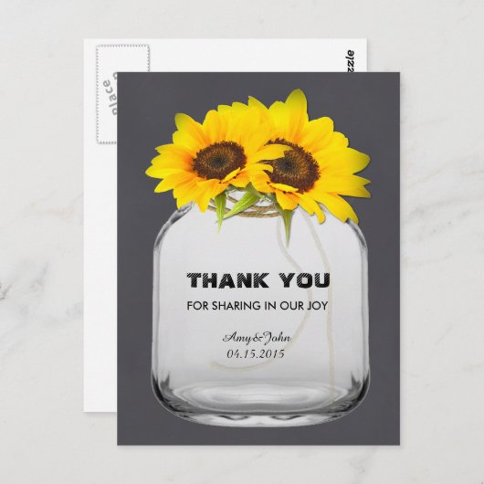Mason jar zonnebloem dank u nota sunflwr7 briefkaart (Voorkant / Achterkant)