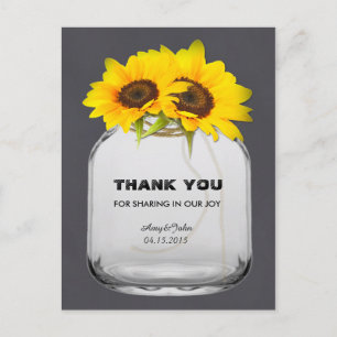 Mason jar zonnebloem dank u nota sunflwr7 briefkaart
