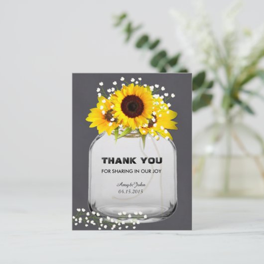 Mason jar zonnebloem krijtbord dank u briefkaarten (Staand voorkant)