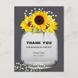 Mason jar zonnebloem krijtbord dank u briefkaarten