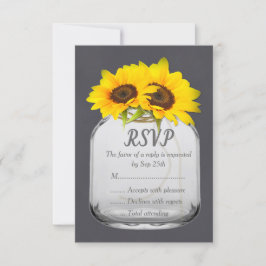 Mason Jar Zonnebloem Krijtbord Huwelijk RSVP Kaartje