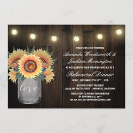 Mason Jar + Zonnebloem Proefhuwelijksdiner Uitnodi Kaart