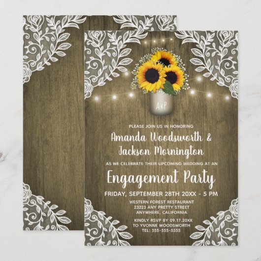 Mason Jar Zonnebloem Verlovingsfeest Uitnodigingen (Voorkant / Achterkant)