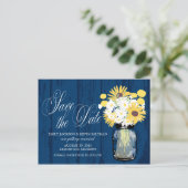 Mason Jar Zonnebloemen en margrieten Save the Date Aankondigingskaart (Staand voorkant)