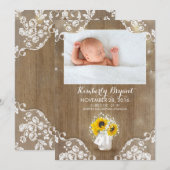 Mason Jar Zonnebloemen Rustiek Baby Geboortefoto Aankondiging (Voorkant / Achterkant)