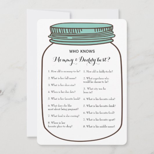 Mason Jars 2x Baby shower Spel- Advies | Wie weet Kaart (Voorkant)