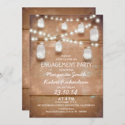 Mason Jars and Lights verlovingsfeest uitnodiging (Voorkant / Achterkant)