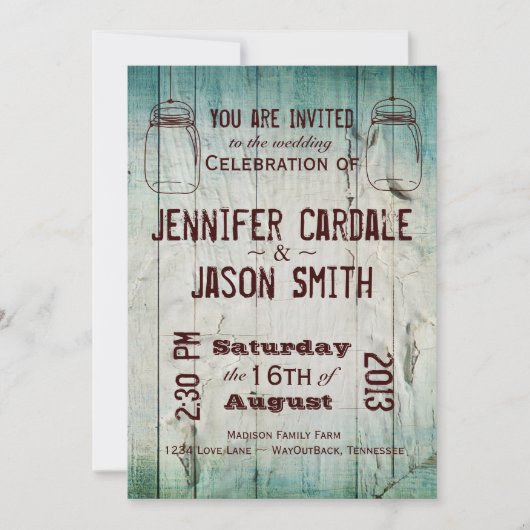 Mason Jars Barn Wood Country Wedding Invitations Kaart (Voorkant)