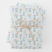 Mason Jars Blauw Witte Bloemen Greenery Inpakpapier Vel (In situ)