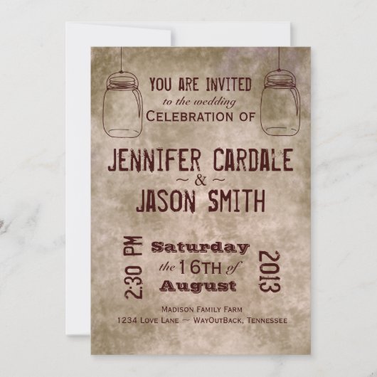 Mason Jars  country Wedding Invitations Kaart (Voorkant)