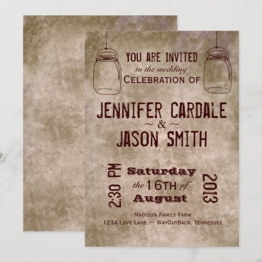 Mason Jars  country Wedding Invitations Kaart (Voorkant / Achterkant)