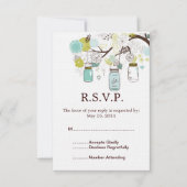 Mason Jars en Blauw Groene Bloemen Wedding RSVP (Voorkant)
