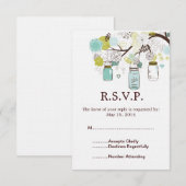 Mason Jars en Blauw Groene Bloemen Wedding RSVP (Voorkant / Achterkant)