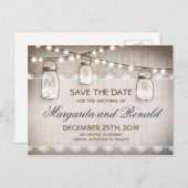 Mason Jars en Burlap Lace Sla de datum op Aankondigingskaart (Voorkant / Achterkant)