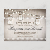 Mason Jars en Burlap Lace Sla de datum op Aankondigingskaart (Voorkant)