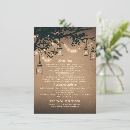 Mason Jars en Fireflies bruiloft informatie kaarte Informatiekaartje (Staand voorkant)