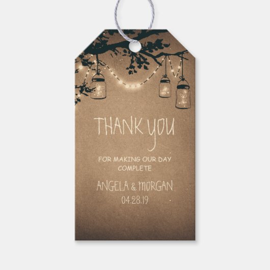 Mason Jars en Fireflies Rustieke bruiloft Cadeaulabel (Voorkant)