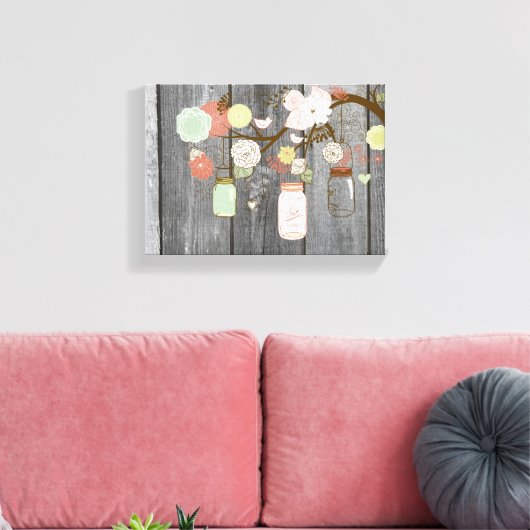 Mason Jars en Flowers Canvas Afdruk (Insitu (Woonkamer))