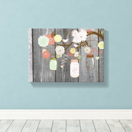 Mason Jars en Flowers Canvas Afdruk (Insitu (Houten vloer))