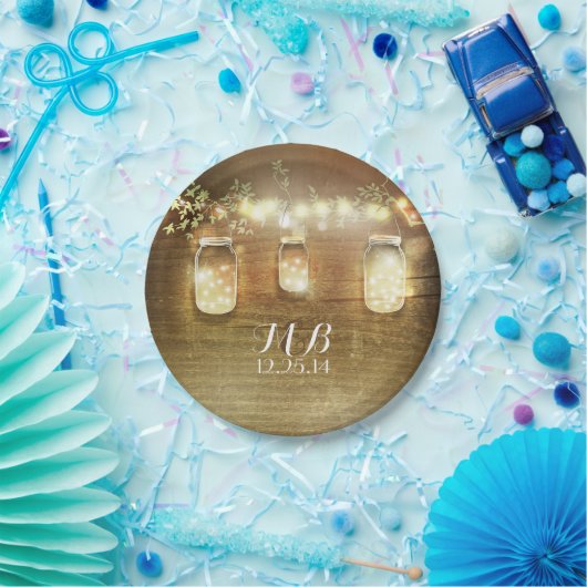 Mason Jars en String Lights Rustiek Papieren Bordje (Feest)