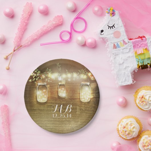 Mason Jars en String Lights Rustiek Papieren Bordje (Feest)