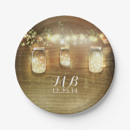 Mason Jars en String Lights Rustiek Papieren Bordje