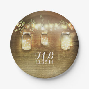 Mason Jars en String Lights Rustiek Papieren Bordje
