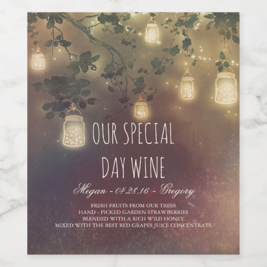 Mason Jars en String Lights Rustieke bruiloft Wijn Etiket (Enkel label)