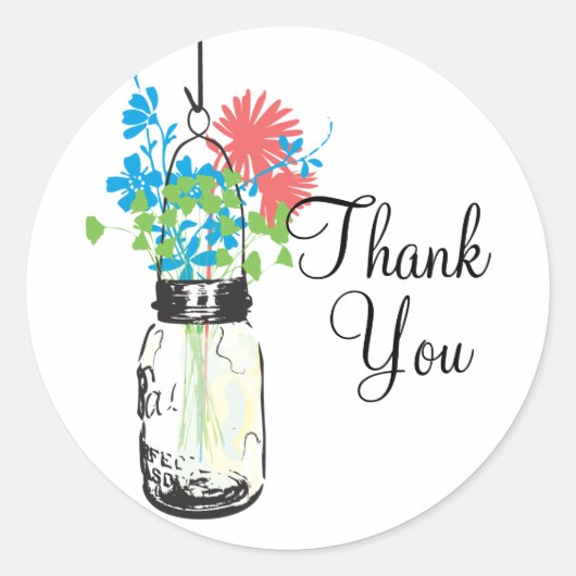 Mason Jars en Wildflowers Dank je Ronde Sticker (Voorkant)