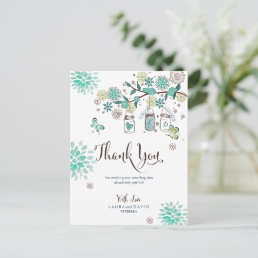 Mason Jars Garden Wedding | Hartelijk dank Briefkaart (Staand voorkant)